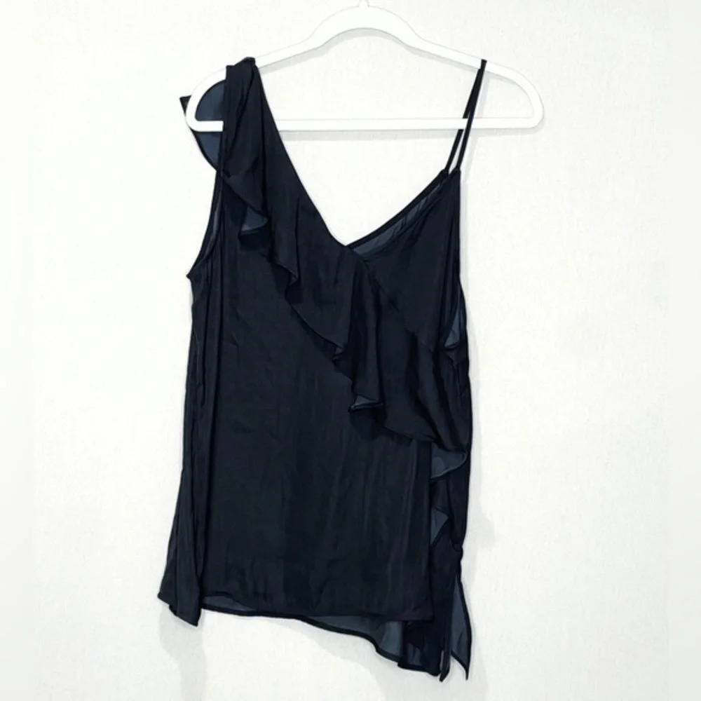 Who What Wear Women's Jet Black Sleeveless Ruffle Tank Blouse Size XL - Picture 2 of 4